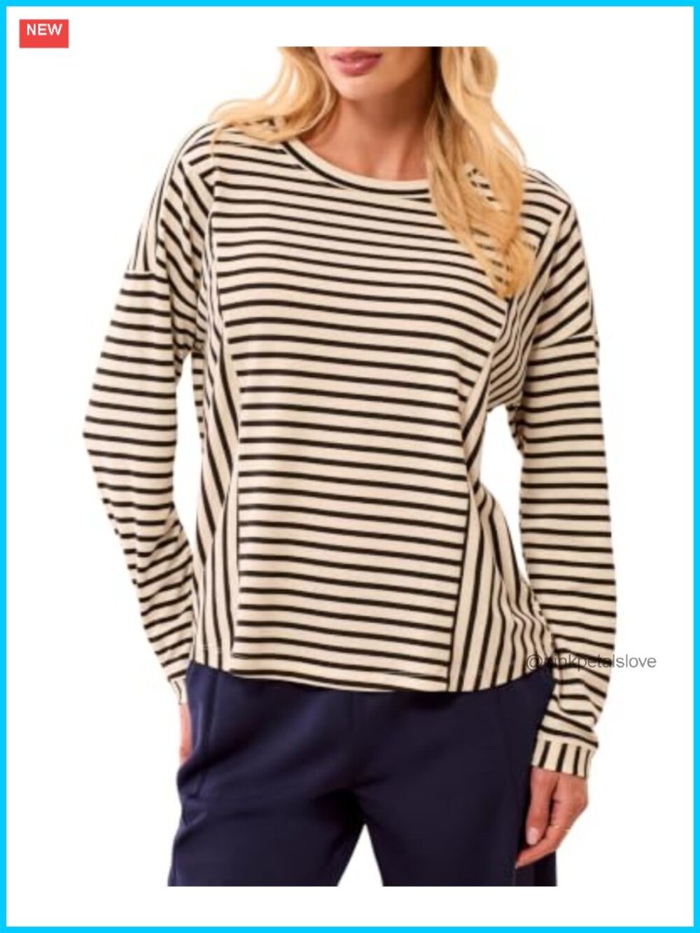 Long Sleeve Crew Neck Quarter Zip Striped Casual Top with Side Pockets